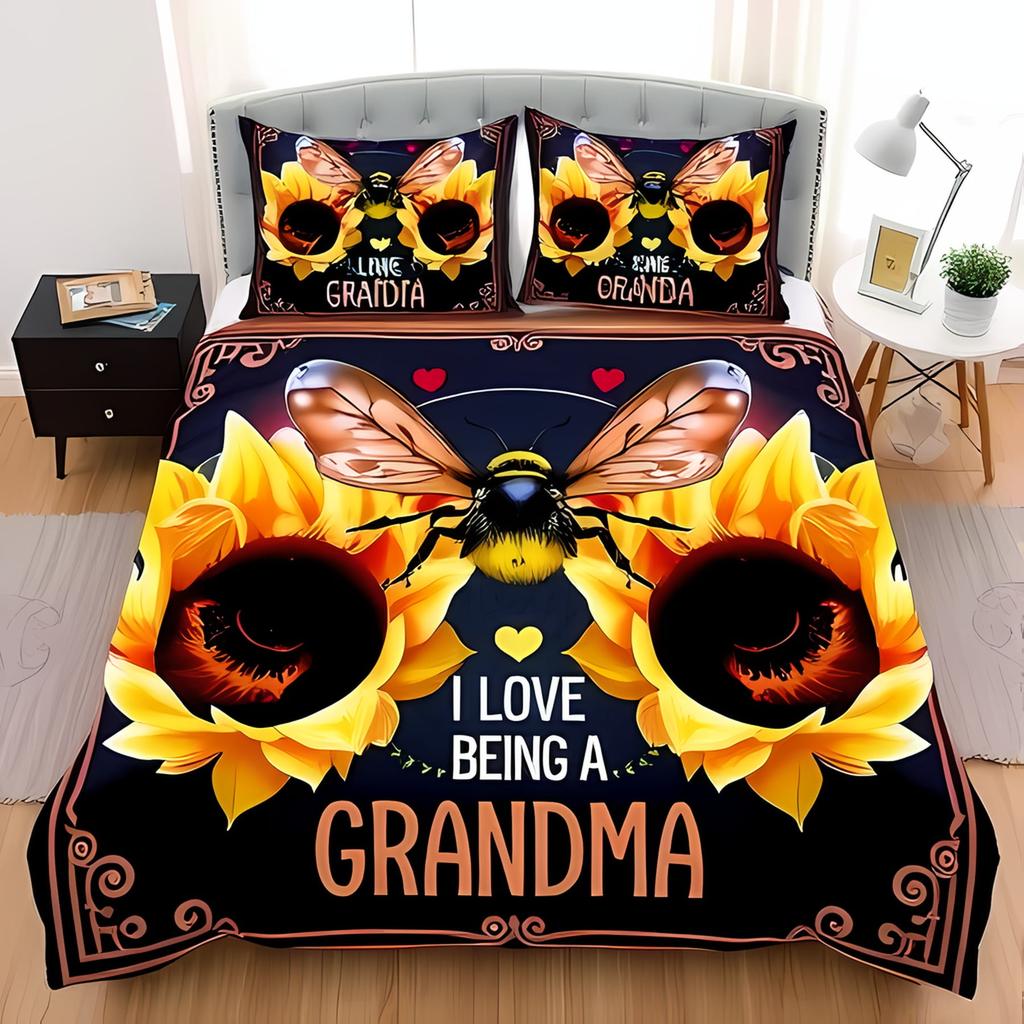 Be Quen Sized Dimensions Soft Duvet Cover Set, Bumble Bes Producing Honey By Filing Honeycombs Cels Themed Graphic Image Print, Soft Warm