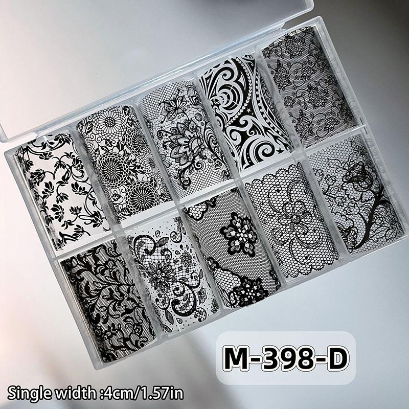 1/10 Rotolo Elegante Bianco Nero Pizzo Fiore Unghie Foil da Trasferimento Fantasia Retrò Floreale Cielo Stellato Carta Adesiva Manicure Accessori