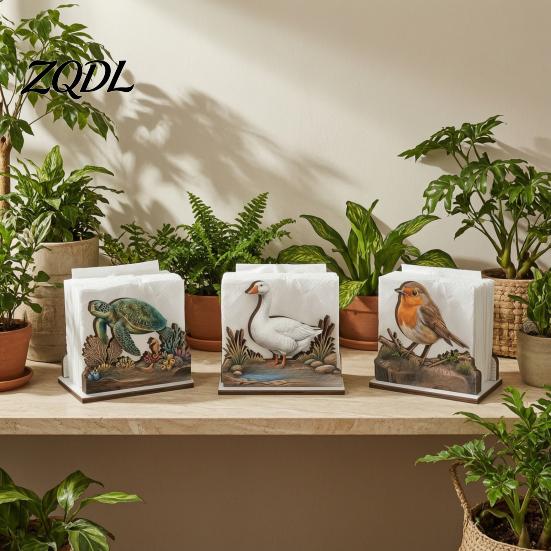 Durable Wood Napkin Caddy for Parties Rustic Wooden Holder, Octopus/Bird/Goose/Turtle/Black Bear/Elephant Pattern, Compact Tissue Sturdy Holder