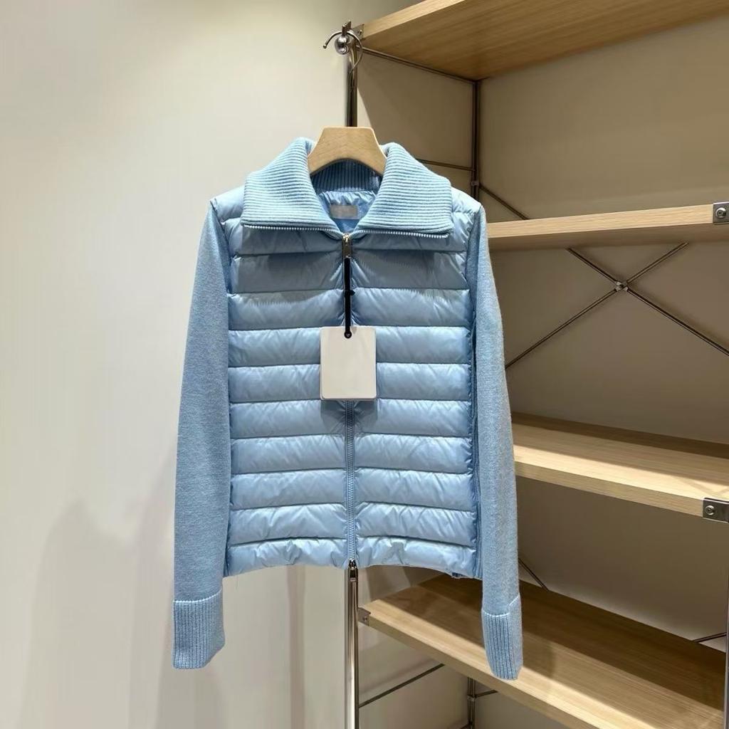 Autumn and winter new lapel knitted sleeves splicing women's short light down jacket slim and thin ribs jacket