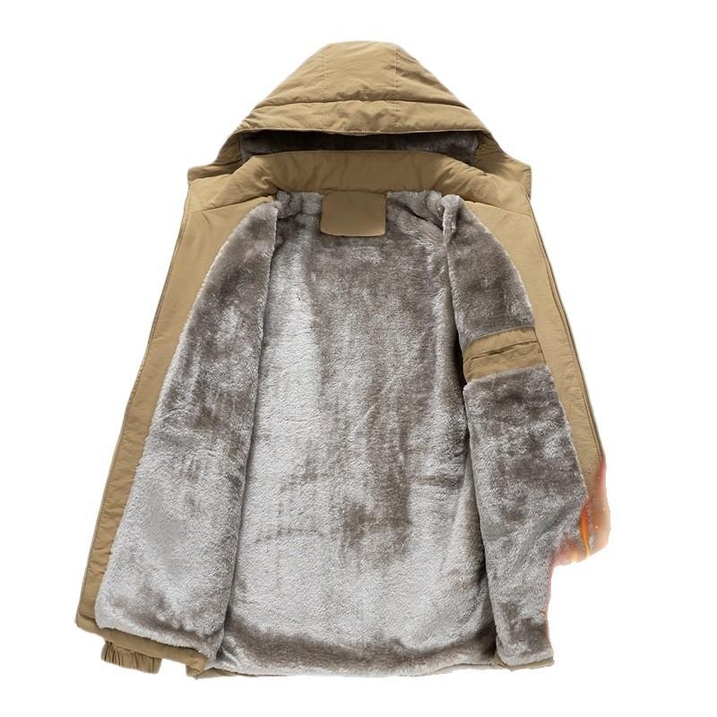 2025 Fleece Thickened Plus Size Jacket Fall and Winter Men's Middle-aged Solid Color Casual Hooded Warm Jacket Shirt Top