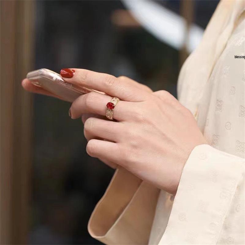 Elegant Ruby Gemstone Ring for Women - Cool, Versatile Xiaohongshu Style Size 6