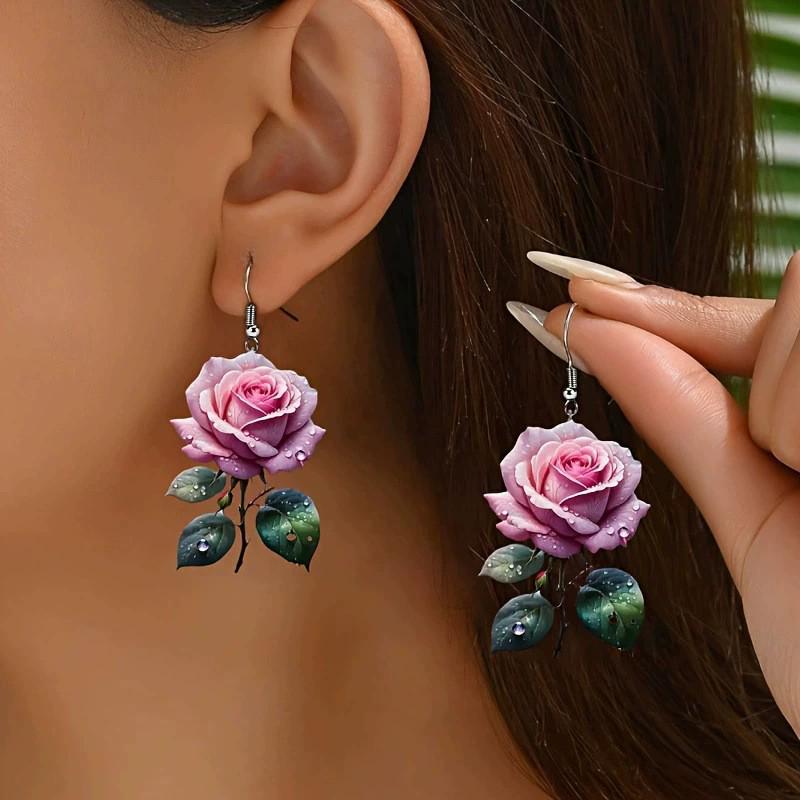 Acrylic Rose Earrings: Japanese Floral Jewelry for Christmas, Valentine's, Mother's Day