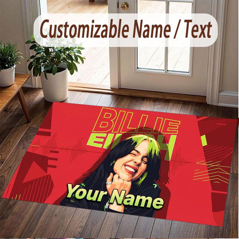 Custom Rug Billie Eilish Pattern Print Name Text Soft Non‑Slip Floor Carpet for Home Indoor Decoration
