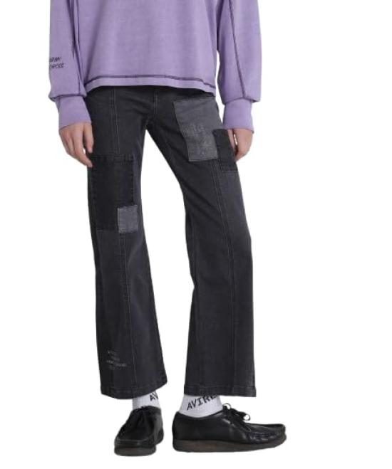 AVIREX PATCH STRETCH DENIM PANTS women s M 010 black 783-4211601
