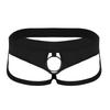 Men’s Lingerie Faux Leather Jockstrap Low Rise G-String Open Back Hollow Out Metal O-Ring Bikini Underwear for Date Night