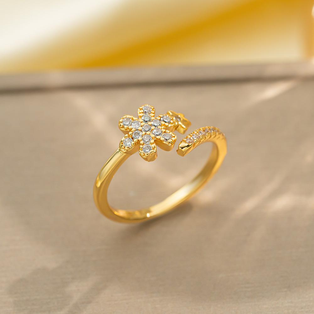 Korean Version of Light Luxury Design Full Diamond Inlaid Zircon Ring Women's Opening Adjustable Ring Internet Celebrity Fashion Accessories