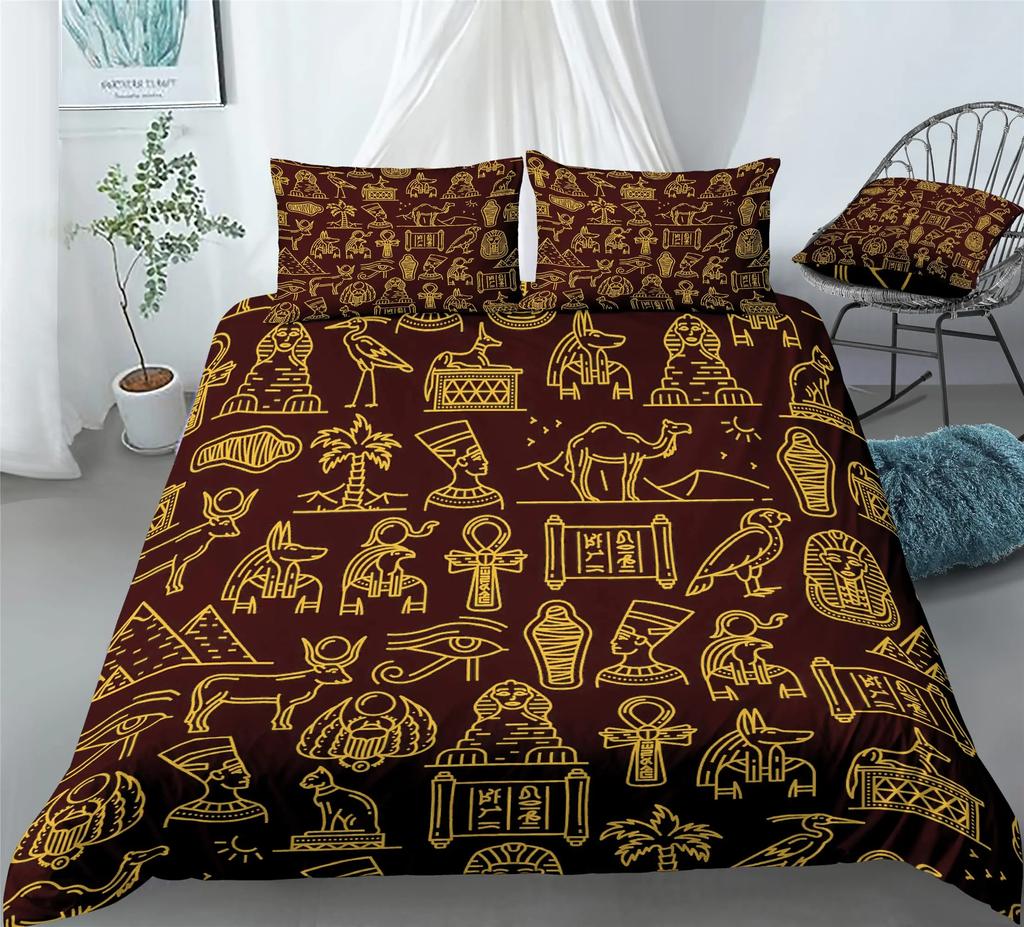 Egyptian Themed Duvet Cover Sets For Teens Adults Quilt Covers Lightweight Down Room Decor 2 Pillowcases 1 Duvet Cover No Quilt
