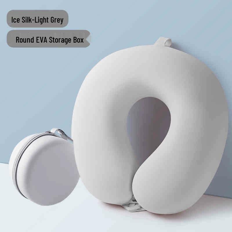 Ice Silk Memory Foam U-Shaped Neck Pillow: Customizable, Slow Rebound, Portable Headrest for Office Naps and Travel