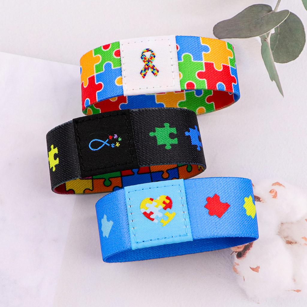 Autism Awareness Puzzle Men Women Stretch Wristband Bracelet Colorful Wide Band Bangles Armband Fashion Accessories Gifts