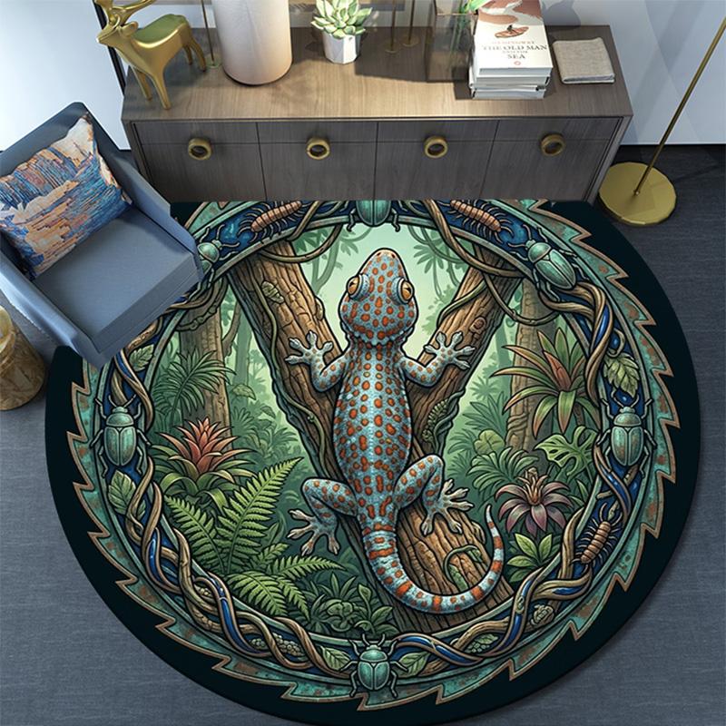 Jungle Lizard Emblem Round Area Rug Under Office Chairs Bedroom Living Room Home Decor