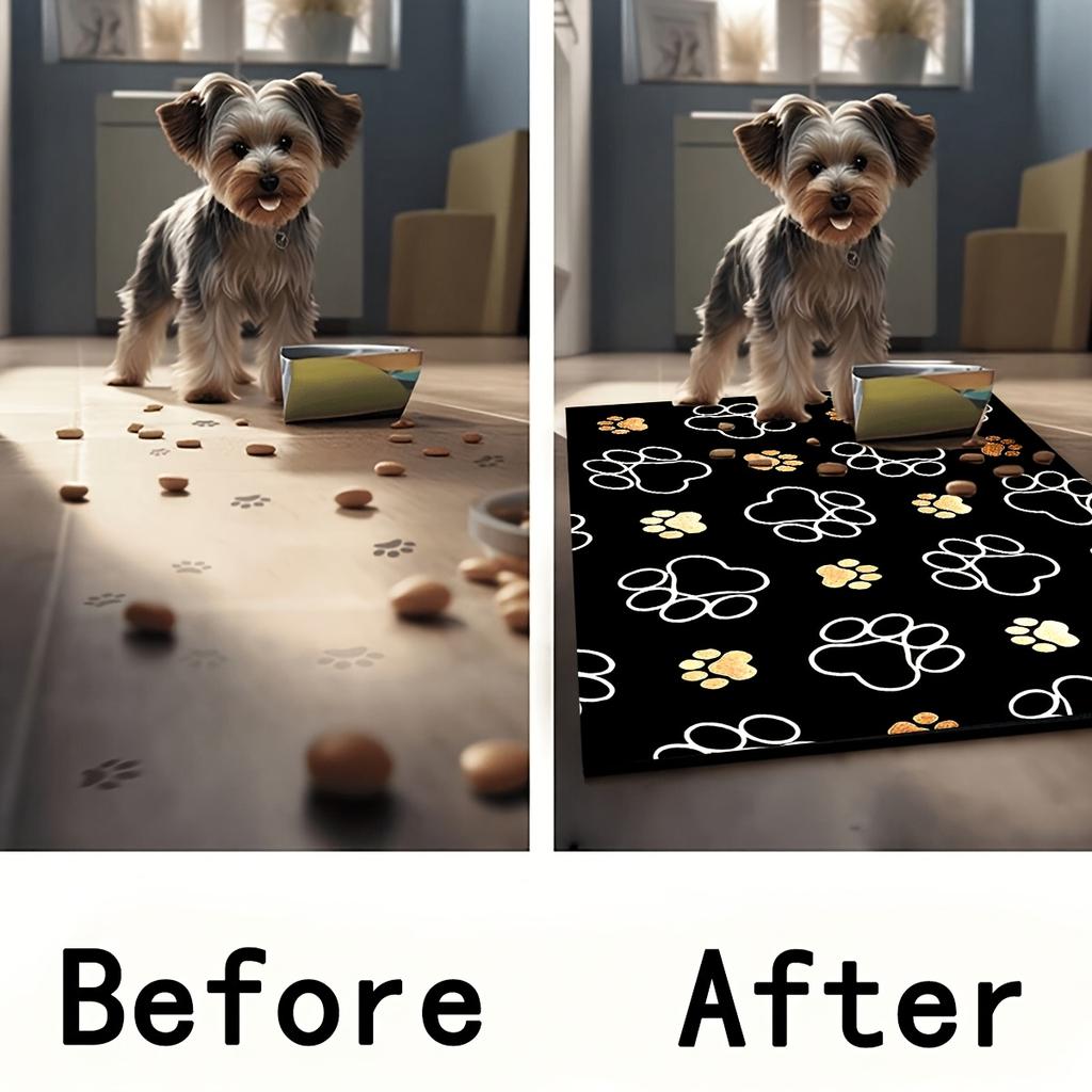 Black Dog Cat Paw Print Printed Doormat Mat Polyester Pet Lover Welcome Entrance Floor Rug
