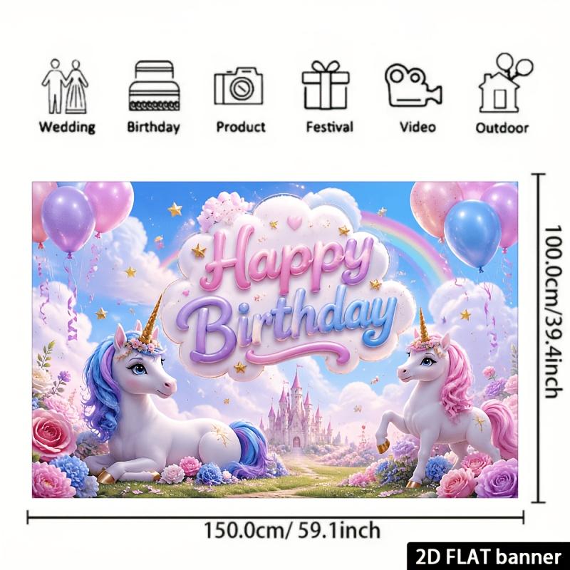 The two-dimensional plane unicorn birthday-themed background banner can also be used as a decoration for Halloween and Christmas