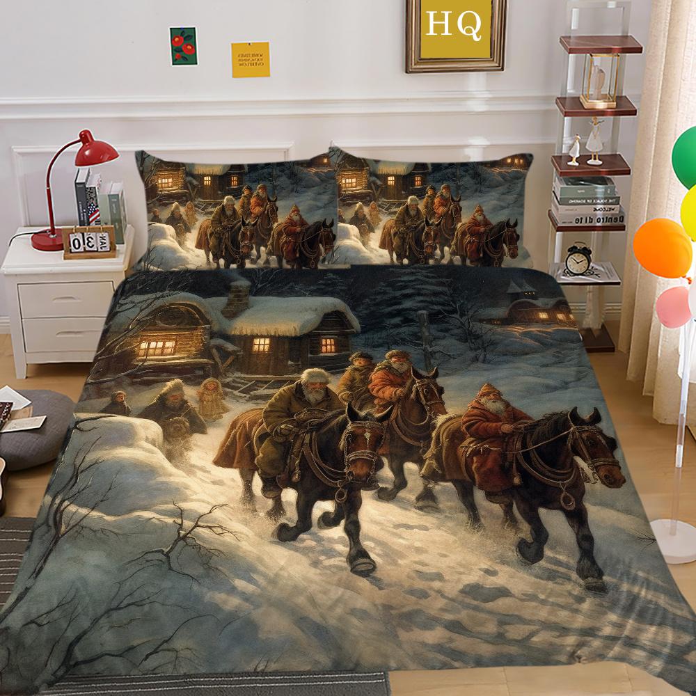 Fashion Christmas Printed King Size Comforter Cover Set Highend Polyester Teen Kids Home Bedclothes