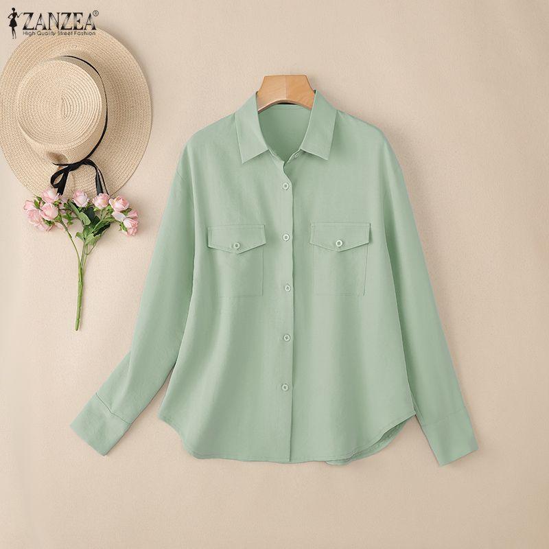 ZANZEA Lässige Bluse mit Umlegekragen und langen Ärmeln für Damen