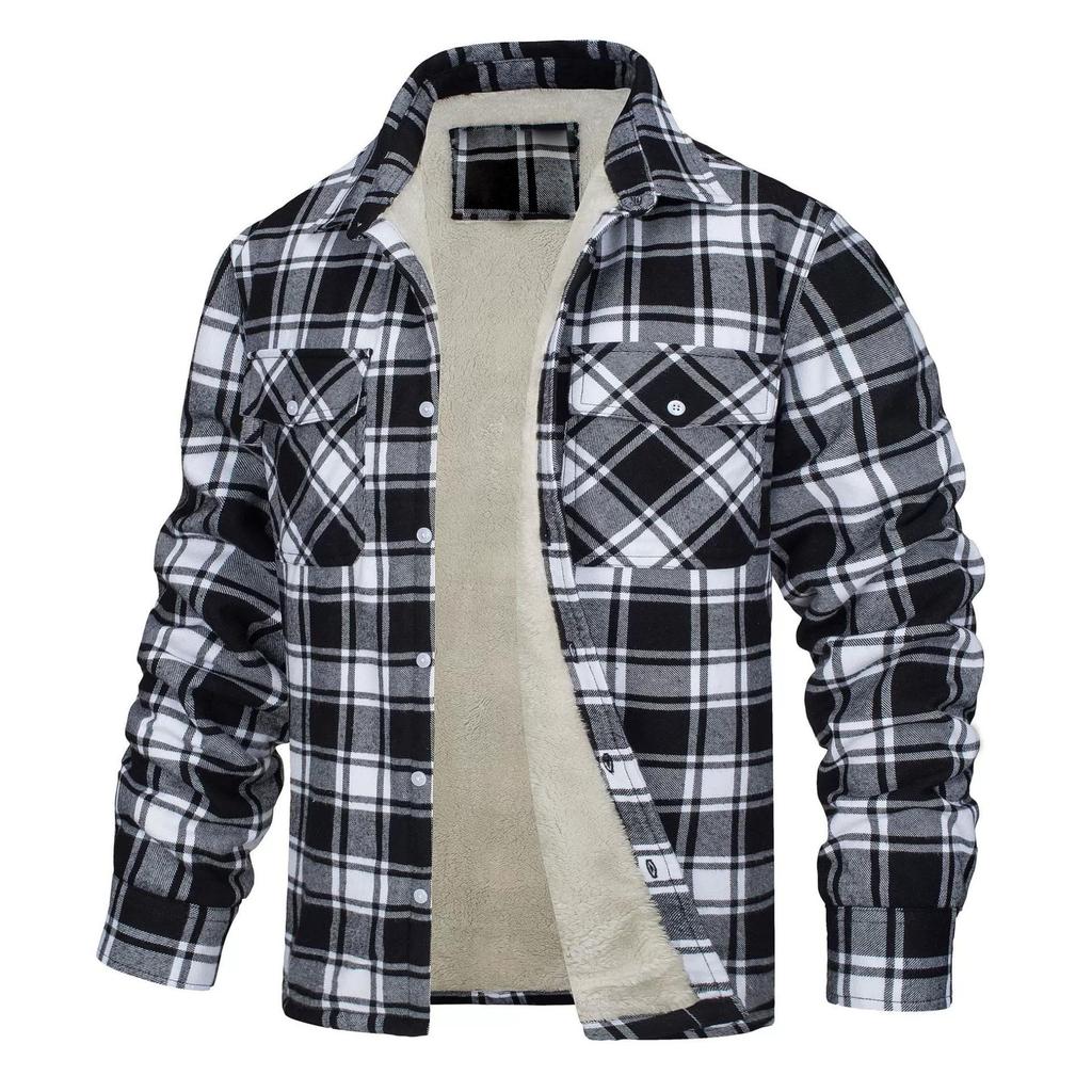 Men's Plaid Flannel Jacket Sherpa Fleece Lined Warm Winter Thick Working Coat Button Down Shirt Jacket