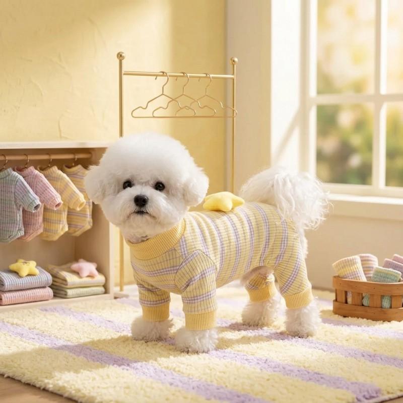 Pet Dog Hooded Jumpsuit Star Moon Striped Warm Winter Small Medium Belly Protector