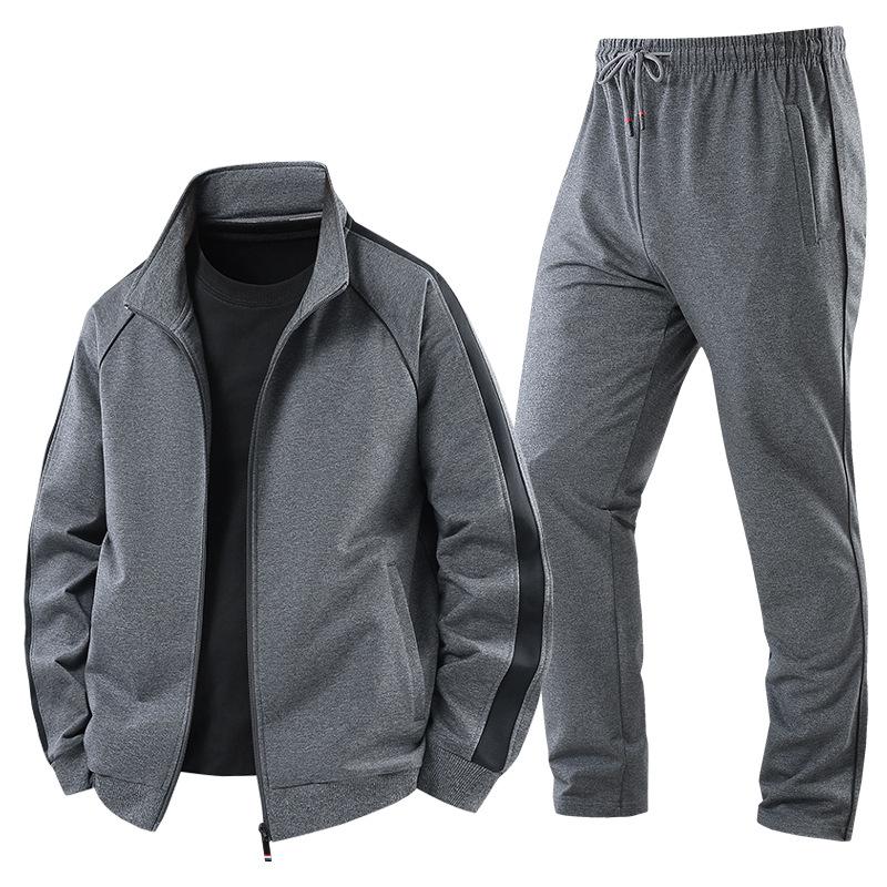 Set Sport Primăvară și Toamnă Bărbați Respirabil Bumbac Pur Larg Mărimi Mari Casual Cardigan Hanorac Set Două Piese