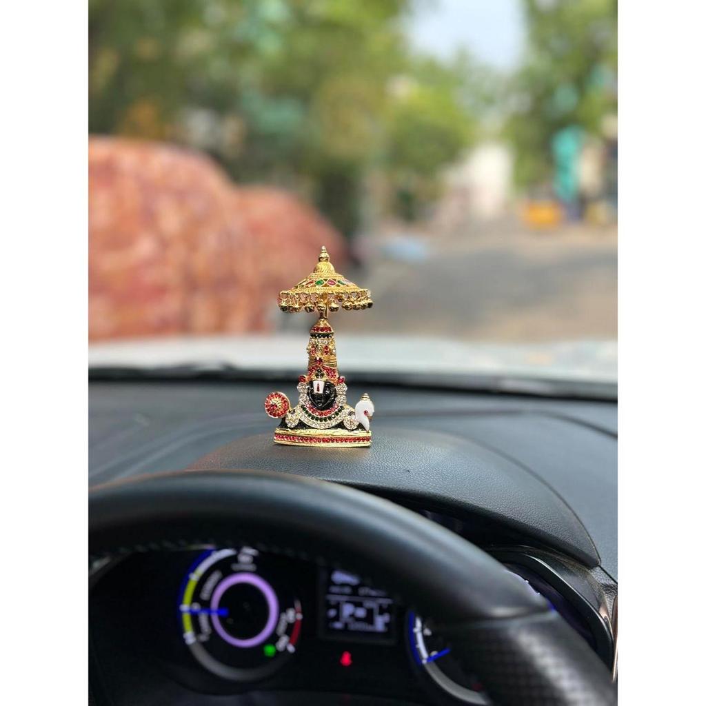 Balaji Tirupati Lord Venkateswara Auto Armaturenbrett Idol mit Kristallsteinen Hindu Gott