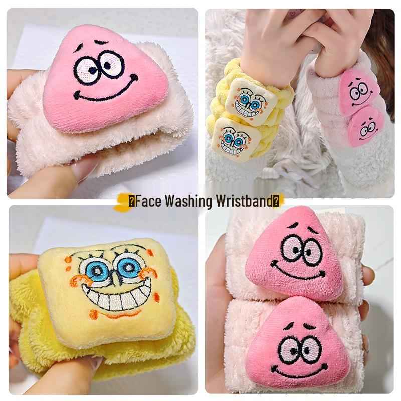 SpongeBob & Patrick Absorbent Face Wash Wristband – Moisture-proof, Cartoon Hairband Sleeve Support