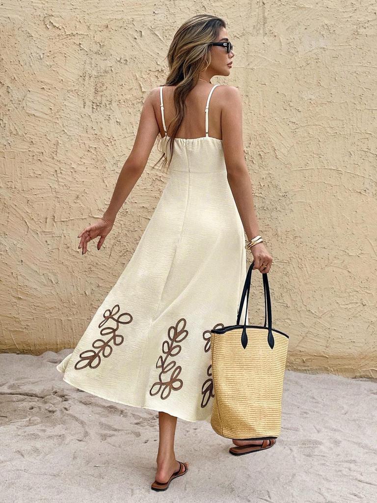 Women's Vintage Floral Spaghetti Strap Backless Dress - Casual Summer Wear