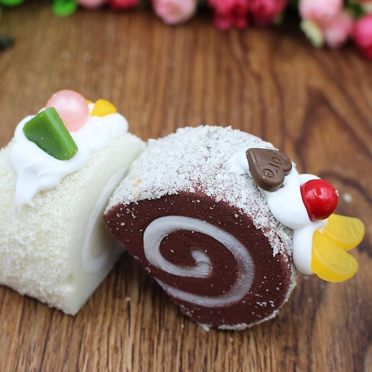 1pcs PU Simulation Cream Swiss Roll Dessert Fruit Cake Artificial Lifelike Fake Small Model