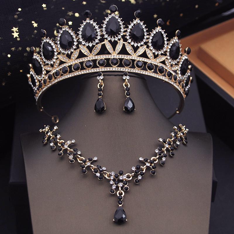 Luxury Purple Bridal Jewelry Sets for Women Choker Necklace Earrings With Crown Wedding Bride Set Costume Accessories