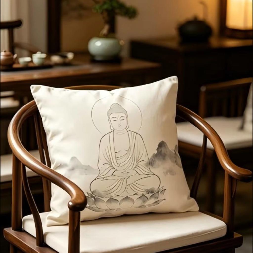 Buddha Lotus Throw Pillow Cover Zen Ink Art Print Decorative Cushion Case For Meditation Room Home Spiritual Decor