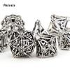 7 Pcs White Leaf Flower Metal Dice Hollow Metal Polyhedral Dice Set Suitable For Role-Playing Dice PropBoard Game Gift