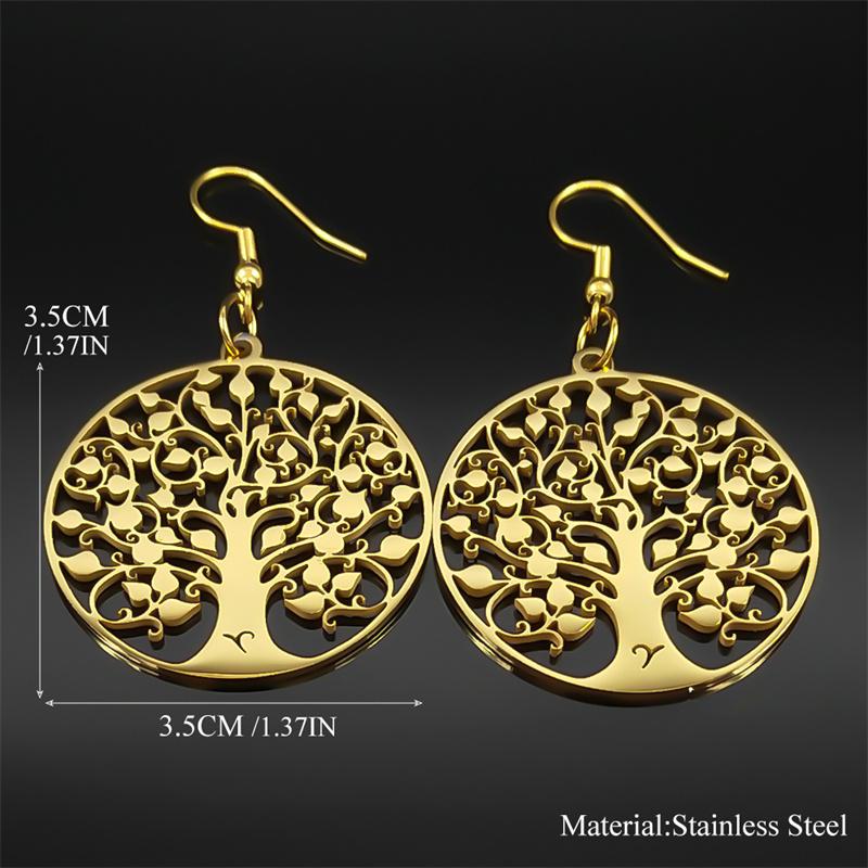 Fashion Tree of Life Stainless Steel Earrings Silver Color Women Dangle Earring Amulet Life Tree Jewelry Party Gift E545S01