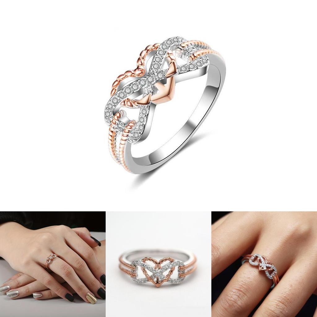 Elegant Rose Gold Two-tone Heart Cross Ring For Fashionable Young Women