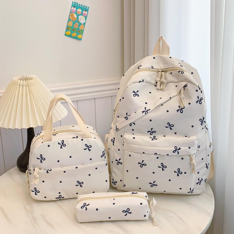 Women's Trendy Floral 3-Piece Backpack Set with Bow Print – Cute, Lightweight, and Versatile for Students