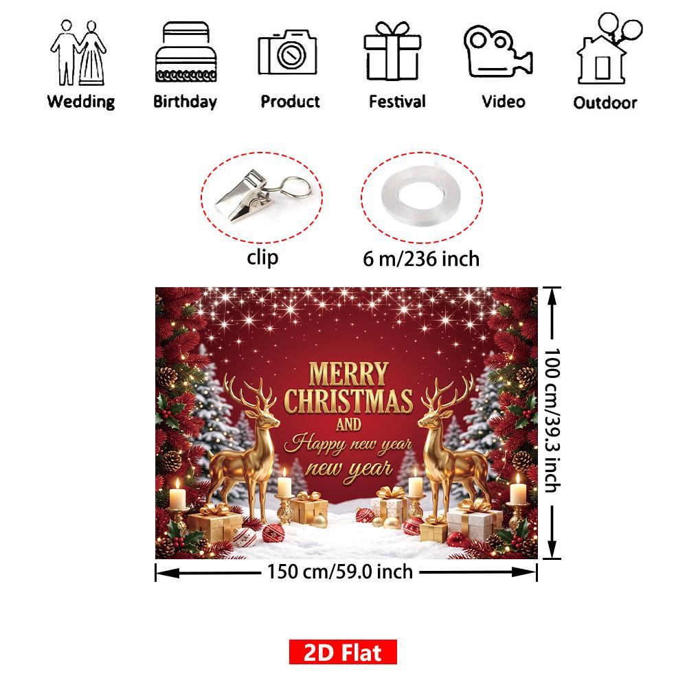 1Pcs Golden Deer Merry Christmas Blessing Decoration Background Xmas Backdrop Decorations For Photo Studio Photo Booth Party