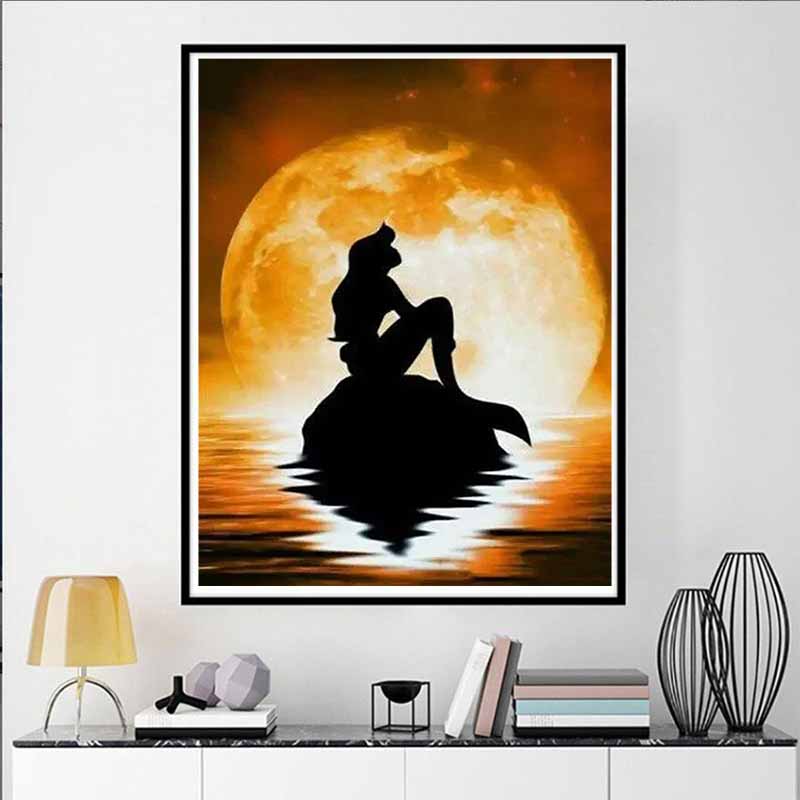 Disney Diamond Painting The Little Mermaid Art Painting Romantic Art Painting Diamond Mosaic Cross stitch Diamond Inlay Room Decoration Gift Round 20x30cm