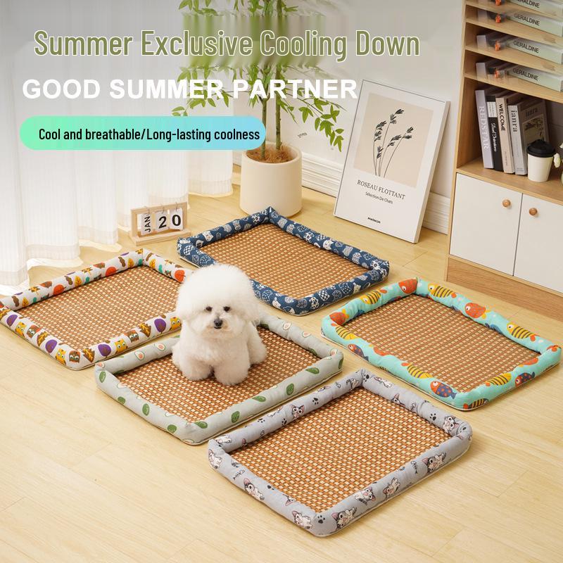 Pet Cooling Mat: Summer-Ready Nest for Cats & Dogs - All-Season Rattan Bed.