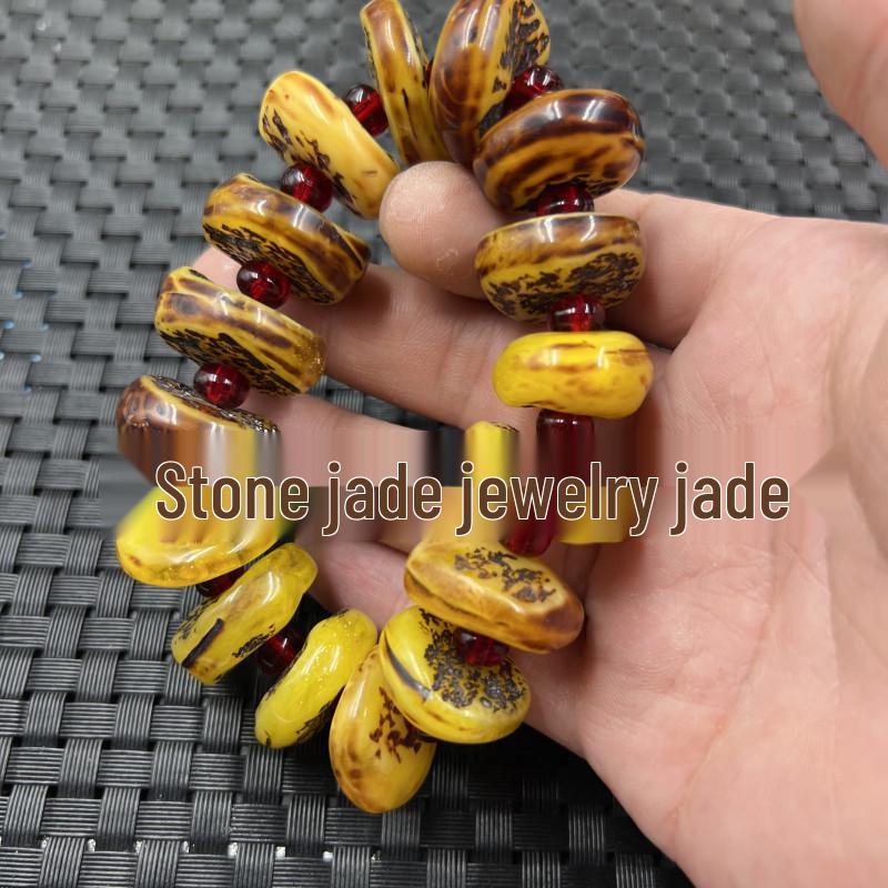 Yellow Irregular Beeswax Jade Buckle Bracelet