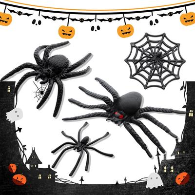 Children Halloween Spider Web Prank Toys Decorative Spiders Haunted House Prop Plastic Fake Spider