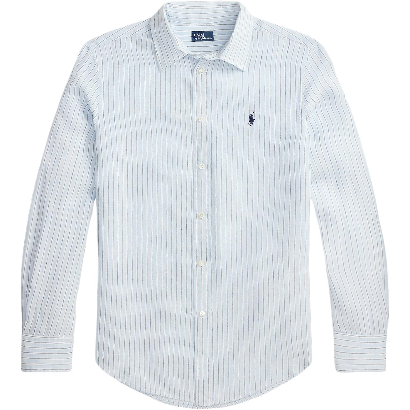 

Polo Ralph Lauren SS26 Льняная рубашка с вышитой полоской с длинным рукавом для женщин 211A96158-003 L