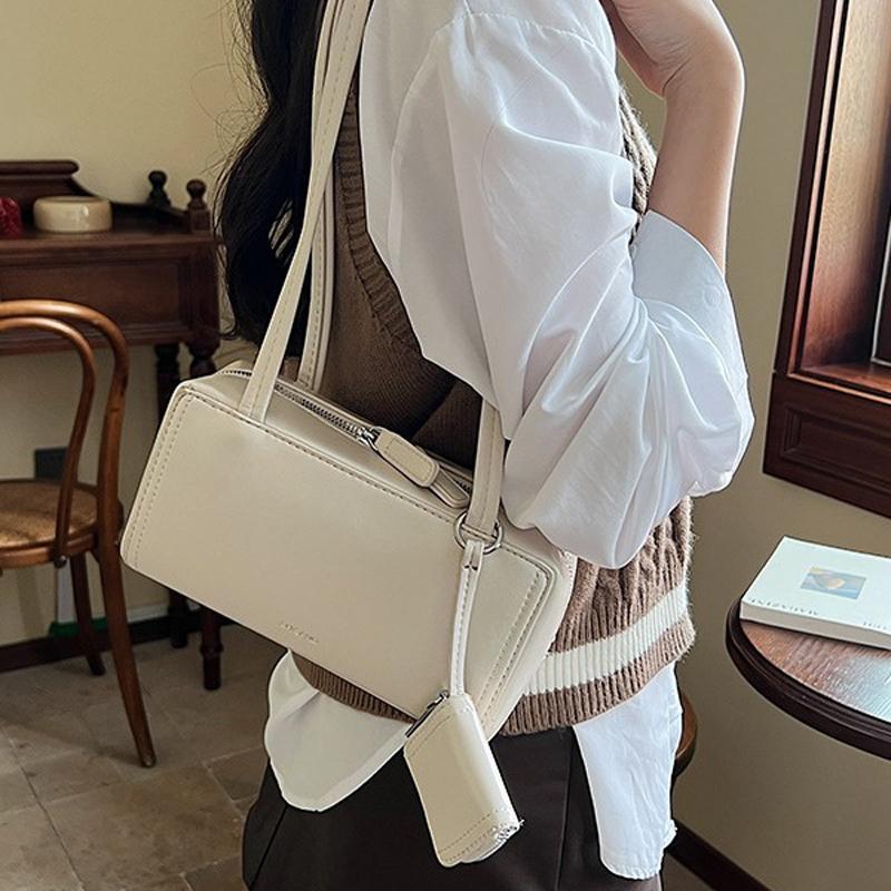 Ladies' Brown Handbag PU Leather Vintage Textured Small Bag Women Versatile One Shoulder Underarm Bag Korean Fashion Handbag