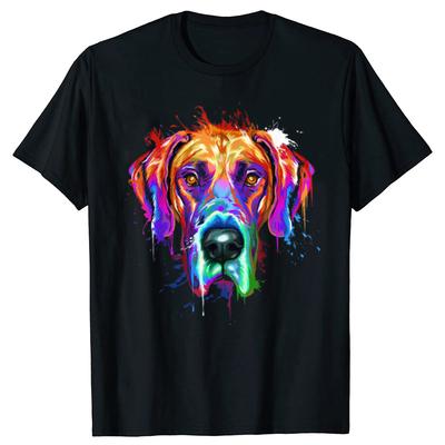 Funny Great Dane Splash Art Colorful Graphic T-shirts Men Women's Fashion Casual Tshirt 100% Cotton Loose Oversized T Shirt