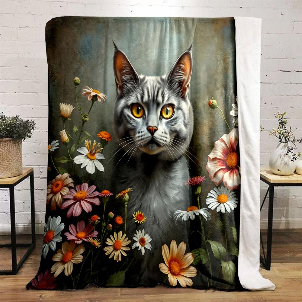 Cat in a Floral Wonderland print blanket soft and cozy perfect for the living room bed sofa or a nap,gift