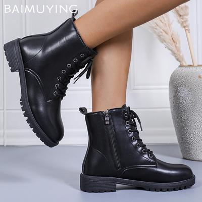 Flats Women Ankle Boots Leather Designer Retro Shoes Lace Up Motorcycle Boots  Trend Winter Goth Gladiator Femme Chaussures