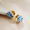 User Friendly Ceramic Ear Clip Blue Floral Pattern Dangle Earring Sturdy Copper Material Office And Casual Accessory