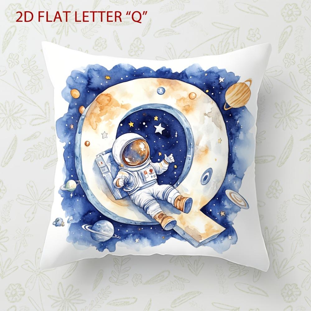 Astronaut Letter Print Pillow Cover Cosmic Space Theme Cushion Cover For Office Sofa Bedroom Living Room Home Decor Galaxy Style