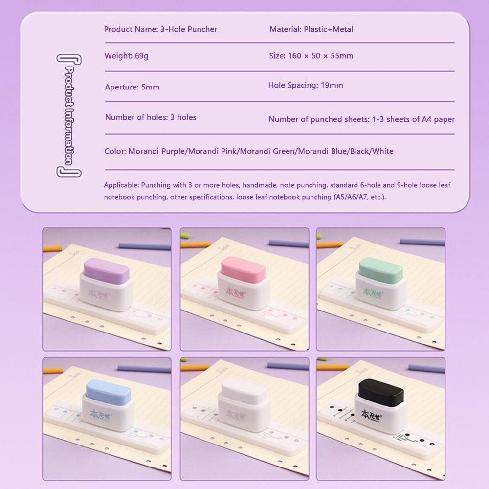 Multi-functional Mini Hand Hole Puncher 3-Hole Standard Hole Punch Puncher  School Office Supplies
