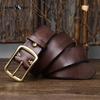 Men's Genuine Leather Belt Retro Distressed Pleated Copper Buckle Korean Style Casual Jeans Belt