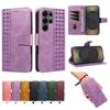Magnetic Leather Wallet Case for Samsung Galaxy S26 S25 S24 S23 S22 S21 S20 S10 S10e S9 S8 Ultra Plus FE Flip Cover Grid Pattern
