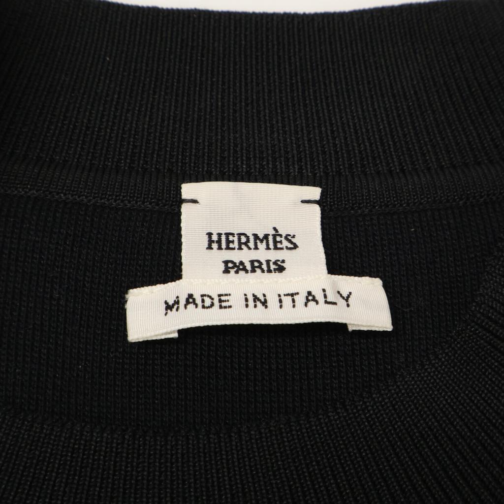 HERMES [Excellent Condition/Domestically Authorized] Coaching Silk Blend Short Sleeve Knit Sweater/ tops 38 blackUsed