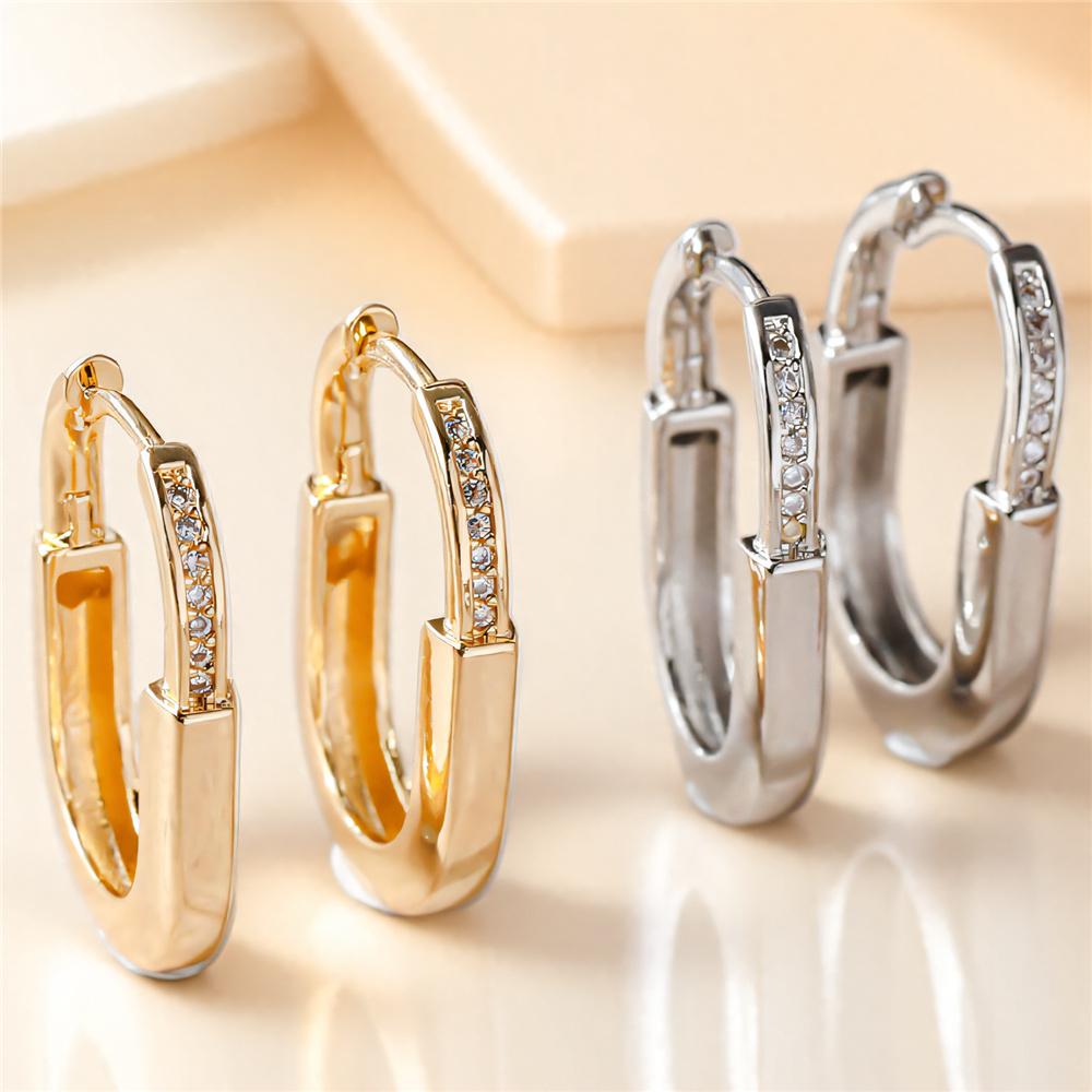 White Zircon Stone Hoop Earrings For Women Vintage Female Fashion Gold Color Wedding Jewelry
