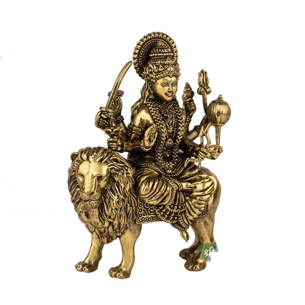 Brass Goddess Durga Maa Statue | 4" Maa Durga Idol Figurine Perfect for Worship and Blessings Gifting Purpose Sculpture